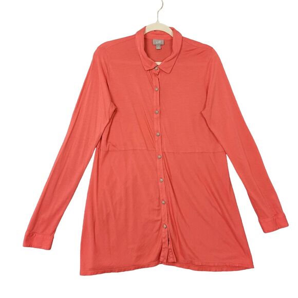 J JILL Pink Pima Modal Long Sleeve Collared Button Top SIZE MEDIUM - Picture 1 of 12